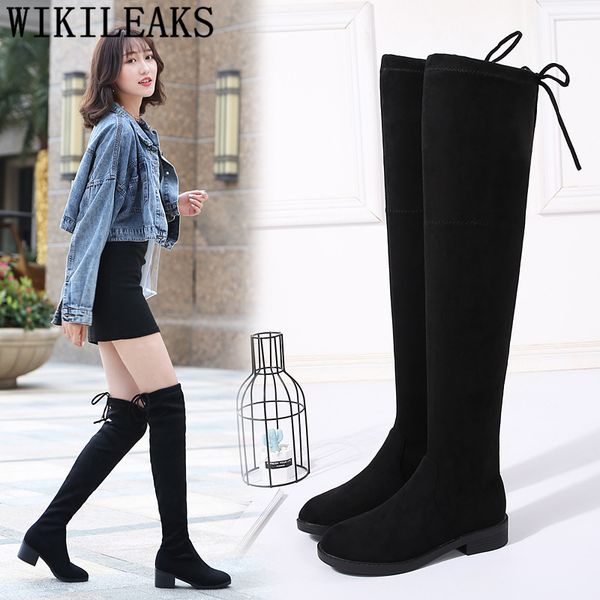 

over knee boots womens fetish high heels boots women thick heel woman shoes luxury thigh high women shoes winter ayakkabi, Black