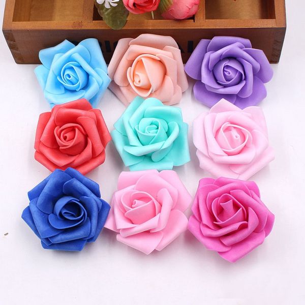 

100pcs 6cm pe foam artificial rose flower head wedding car decoration christmas birthday party gift box packaging diy crafs