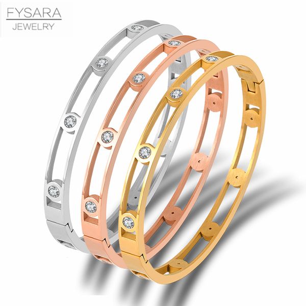 

fysara delicate hollow crystal bracelets & bangles titanium steel bangle gold silver classic design fine jewelry for women, Black