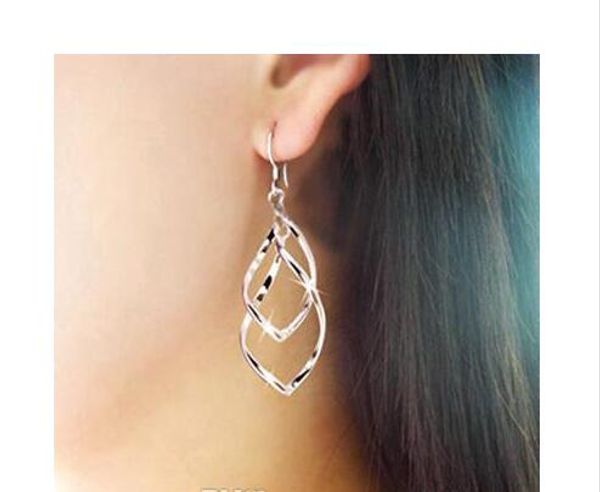 

big dangle earrings for women long drop brincos bijoux boucle d'oreille twist fashion jewelry earring hollow leaf rhombus, Silver