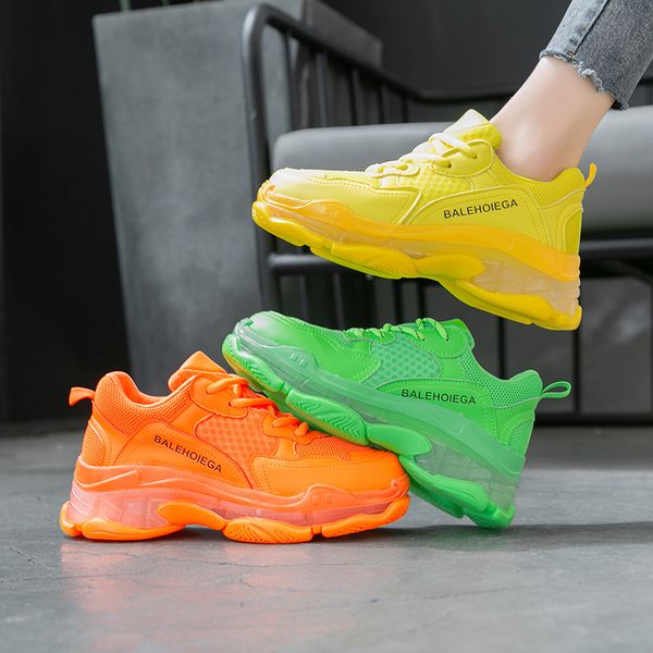 

new wide and thick outdoor sports casual shoes spring autumn 2020 antiskid orange yellow green designer sneakers, Black