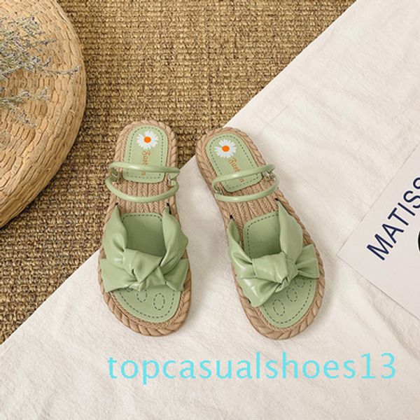 

women's shoes slippers outdoor wear 2020 summer new fashion flat bow toe beach shoes t13, Black