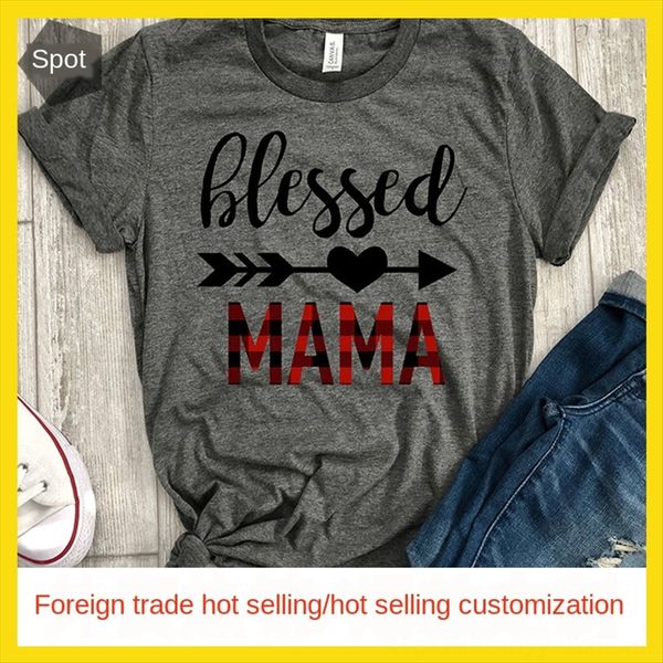 

women's dress blessed mama letter casual fashion short-sleeved t-shirt women's dress blessed mama letter casual fashion short-slee, White