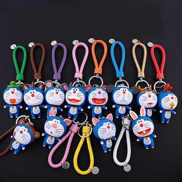 

new braided leather doraemon dolls keychain chinese zodiac signs design key chain for women key holder bag charms accessories, Silver
