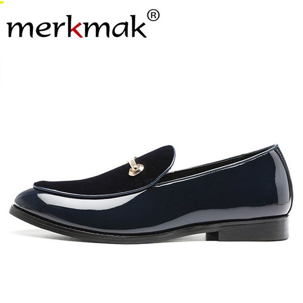 

merkmak glossy suede men's loafers shoes slip on trend metal leather shoes male comfortable casual dress shoe big size 48 flat, Black