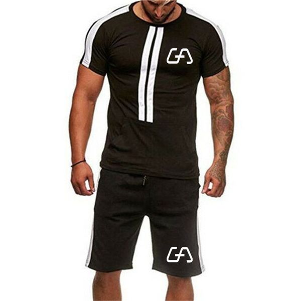 

2019 summer fashion new men's t-shirt + shorts two-piece casual sportswear brand t-shirt fitness sportswear suit, Gray