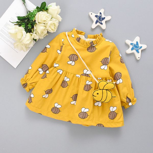

малыш девочки с длинным рукавом bee печати принцесса сгущаться моды платье + сумка комплекты комплекты дети смазливая мультфильм осень зима, Red;yellow