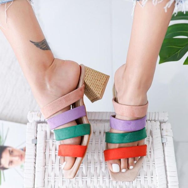 

limoya emilee ten lilac green orange suede four banded low-rise heels slippers limoya, Black