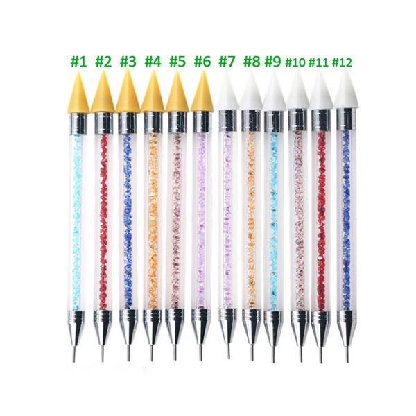 

na026 dual-ended nail dotting pen crystal beads handle rhinestone studs picker wax pencil nail rhinestone beads picker acrylic, Silver
