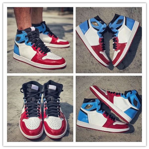 

new release 1 high og fearless patent leather men basketball shoes 1s white university blue varsity red mens sports designer shoes sneakers, White;red