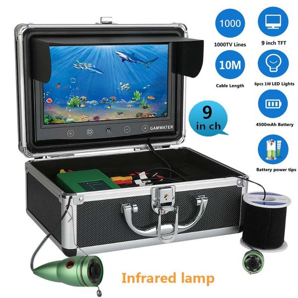 

9" inch color monitor 10m/15m/20m/30m 1000tvl underwater fishing video camera kit 6 pcs infrared lamp lights