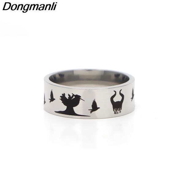 

p3322 dongmanli maleficent witch cute ring stainless steel rings for women men party fashion black silver rings jewelry