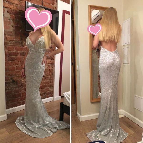 

sliver prom dress v-neck new 2020 sleeveless fashion sequin long party shiny backless, White;black