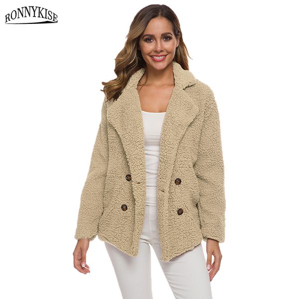 

ronnykise женская мода пальто двубортные топы сексуальный кардиган пиджаки лацканы свободные шуба женская одежда, Black