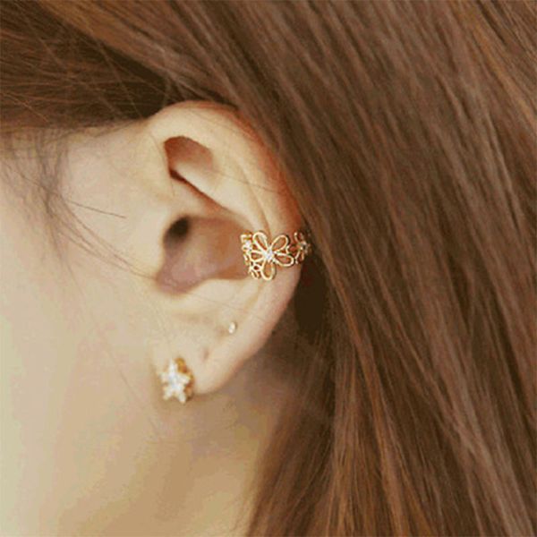 

hollow out flower ear clip on earrings no pierced ear cuff women earrings 2019 new fashion wrap earcuff jewelry gift wd283, Silver