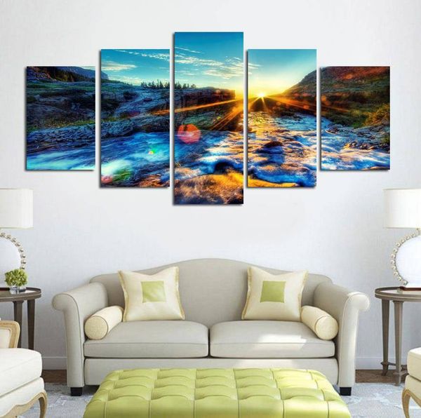 

5 panels stream canvas oil painting wall art picture prints oil canvas for sofa bedroom kitchen houses married decoration