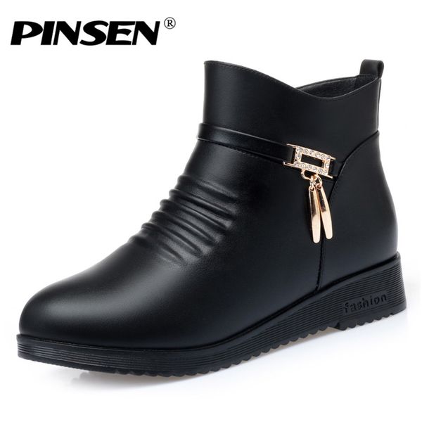 

pinsen 2019 new winter women boots keep warm ankle boots comfortable fashion mother botas mujer, Black
