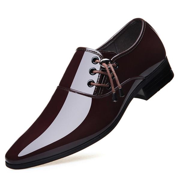 

2019 new man lace up shoes oxford height increasing men black shoes breathable formal wedding pointed toe patent leather