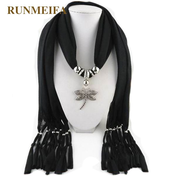 

runmeifa] new fashion deisgn solid zinc alloy dragonfly pendant long polyester tassel scarves for women, Blue;gray