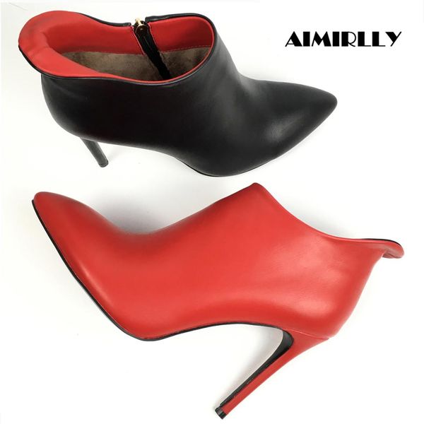 

womens ankle boots red black colour mixing pointed toe high heels performance shoes ladies winter party clubwear booties