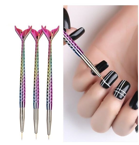 Mermaid Nail Art Escova Fish Tail Gradiente Pintura Desenho Flor Carving Tools Escova Pen Gel UV Dotting Manicure