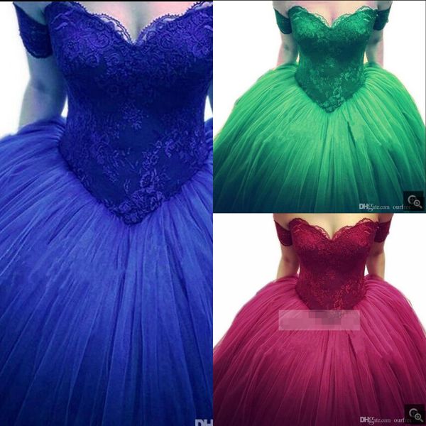 

2019 new princess ball gown sweet 16 prom dresses royal blue lace off the shoulder sweetheart tulle vestido de festa prom gowns, Black