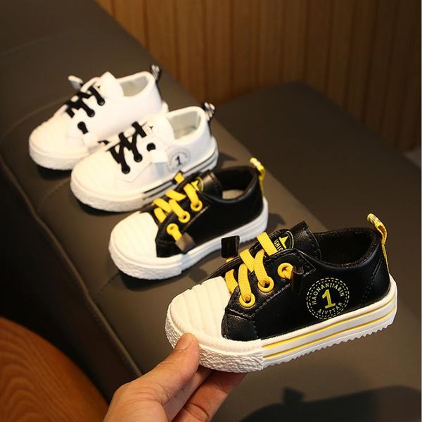 

детские девушки мальчиков повседневная обувь пу малышей ребенок девочка мальчик белый черный спортивные туфли 15-19 xrb988 tx09, Black