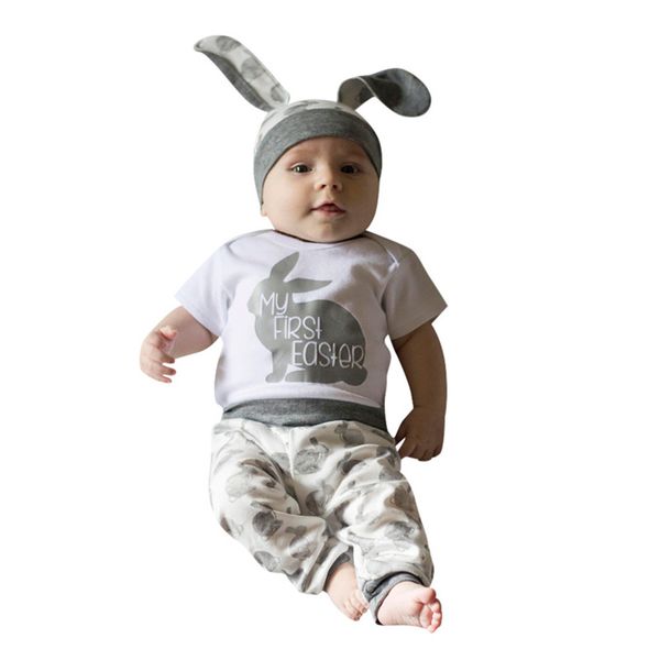 

Newborn Baby Girl Boy Cartoon First Easter 3D Bunny Outfits Romper Hat Pants Set gifts for kid babys E1