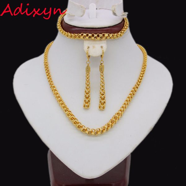 

adixyn ethiopian necklace/earrings/bracelet for women gold color/copper jewelry set african/dubai/mexico/nigeria gifts, Silver