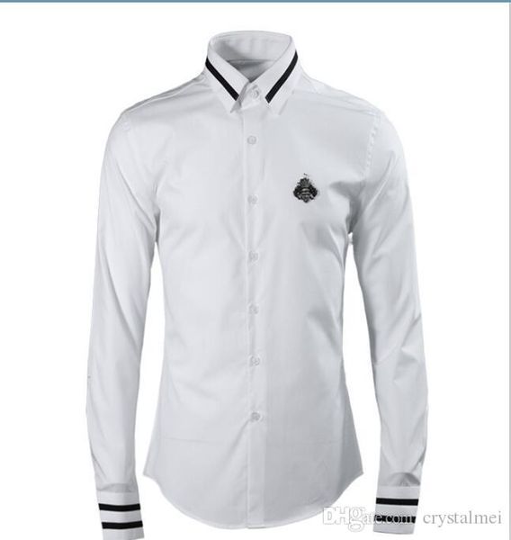 

2017 new arrival spring autumn fashion popular metal badge design shirt mens slim business long-sleeved casual shirt sale, White;black