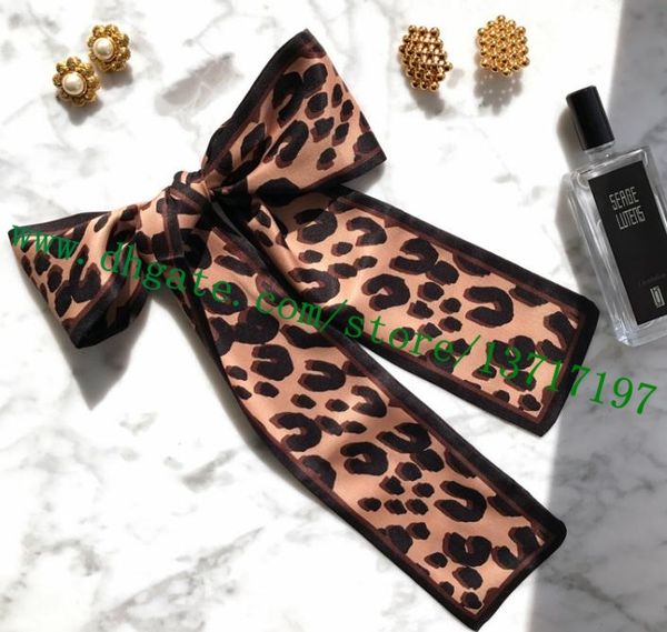 

grade bag part lady real silk wrappy for handle women headband bandeau l famous designer brown leopard print little scarf 118*8 cm, Black