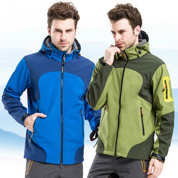 

men's winter outdoor sports water repellent thermal jackets warm windproof camping hiking inside fleece brand male clothing, Blue;black
