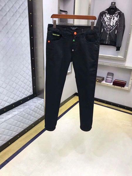 

luxury mens designer jeans philipps mens jeans luxury slim fit ripped patches locomotive pants brand fashion vintage dark trousers, Blue
