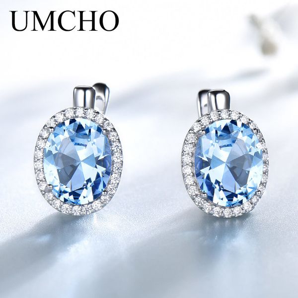 

umcho nano голубой топаз gemstone серьги клип для женщин подлинной 925 серебряные серьги для женщин романтическое fine jewelry cj191219, Silver