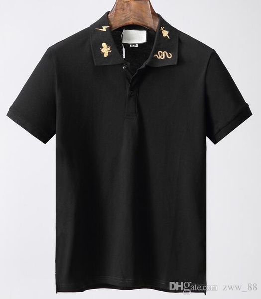 

2019 summer new snake embroidery high-end men's brand t-shirt fashion short sleeve shield logo t shirt men's tees m-3xl, White;black