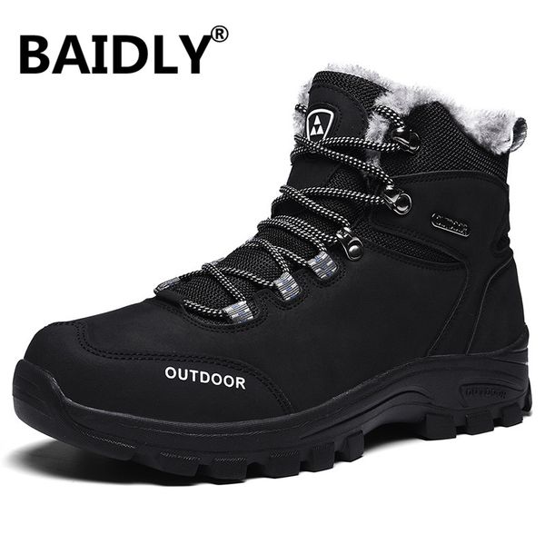 

big size new men boots winter men snow boots warm fur&plush lace up high fashion shoes sneakers, Black