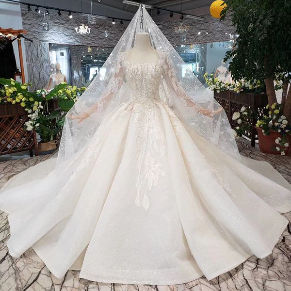 

2019 latest lebanon long lace veil wedding dresses tulle sleeve illusion o neck covered button exquisite pattern applique garden bridal gown, White