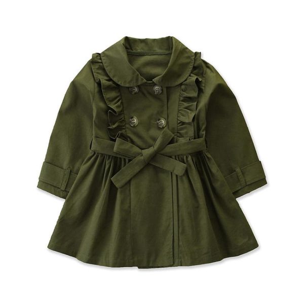 

2020 детской одежды детской сплошного цвета тренчкот весна и осень корейской девушка двубортный талии пальто, Blue;gray