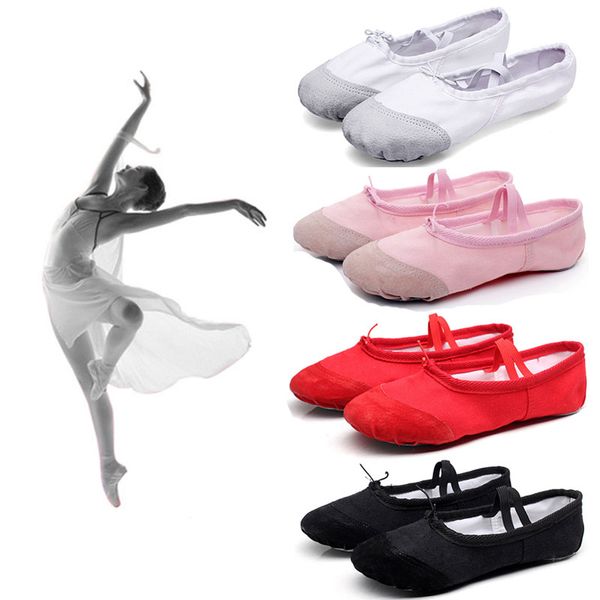 

canvas ballet flats soft balleria dance shoes for women split cow leather outsoles latin yoga dance sport girls toe ribbon s