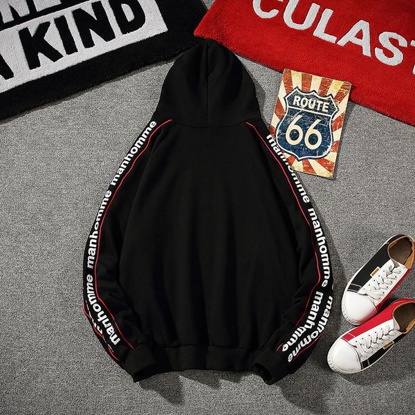 

spring and autumn stripe sleeve printed hip-hop hoodie fashionable men and women's casual jacket printed hoodie, Black