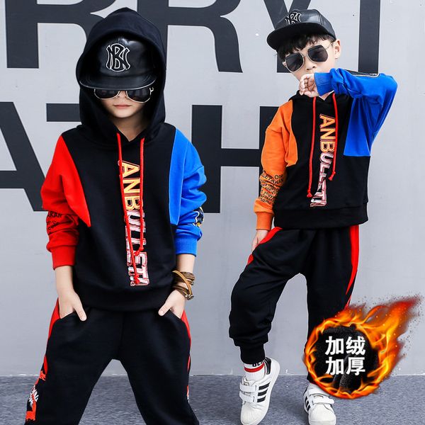 

3-14 years winter boys clothing set velvet t shirt + pants autumn winter children kids outfits clothes sets boy sport suit, White