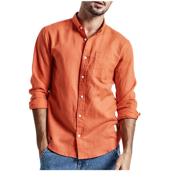 

fashion mens summer button casual linen and cotton long sleeve blouse solid color simplicity blouse dropship may24, White;black
