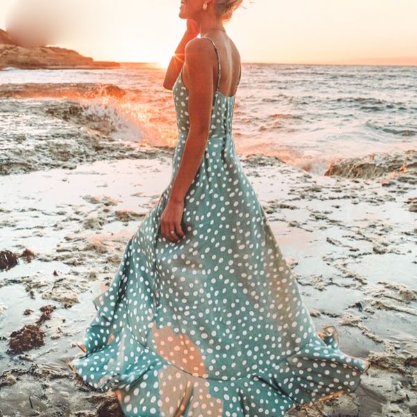 

дизайнерские платья конструктора платья макси женщин летние платья boho sexy v шеи спагетти ремень платье элегантный dot для печати пляж ves, Black;gray