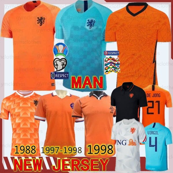 

de jong голландия ван дейк вирджил тайский нидерланды нового трикотажные изделия футбола ретро 1988 нидерланды джерси мемфиса ван бастен фут, Black;yellow