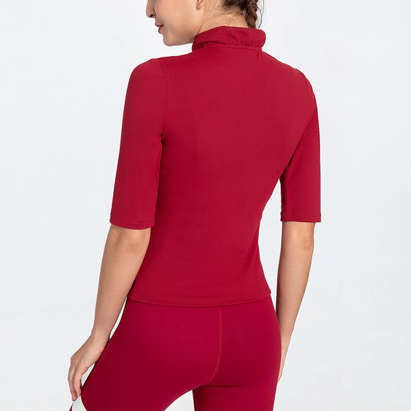 

running quick-drying clothes breathable quick-drying yoga short-sleeved tight high-neck sports shirt fitness clothes women, White;red