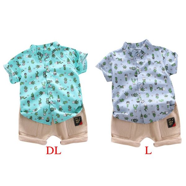 

toddler kid baby boys' summer clothes pocket t-shirt short pants print cactus casual outfit set clothing, White