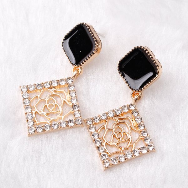 

s1367 fashion jewelry s925 silver post earrings hollowed rose flower dangle stud earrings
