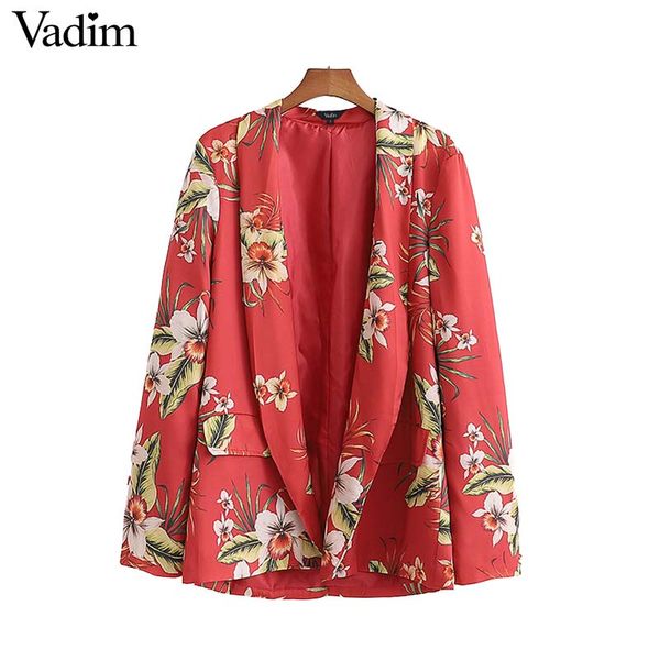 

vadim women stylish floral print long sleeve blazer pockets elegant female casual wear red chic blusas ca453, White;black