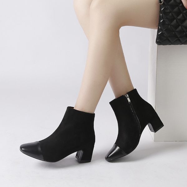 

autumn boots bootee woman 2019 brand women's shoes zipper chunky heel booties ladies black fashion rock ankle high heel rubber