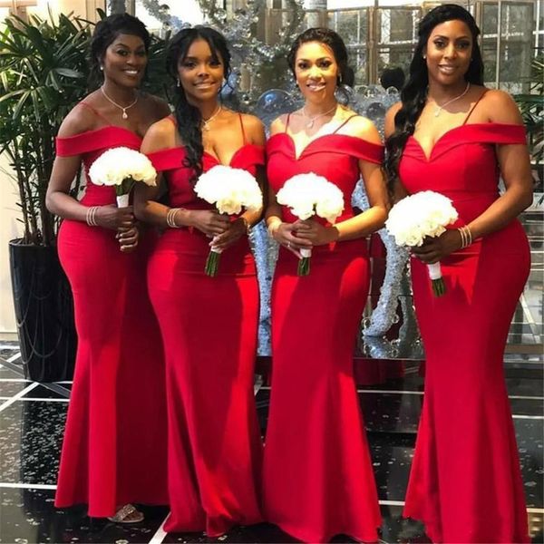 Personalizado Feito Africano Vermelho Sereia Principal Vestidos New Off The Ombro Chão comprimento longo vestido de casamento vestido de festa